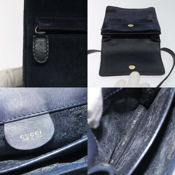 GUCCI Shoulder Bag Suede Navy - Picture 11 of 13